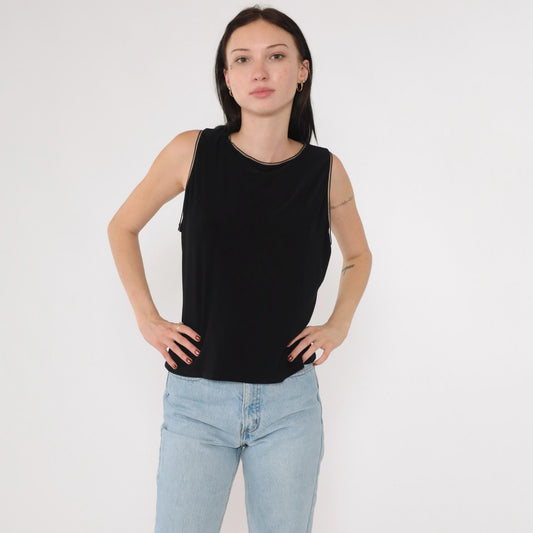 90s Joseph Ribkoff Black Camisole Tank Top Sheer Trim Size 16