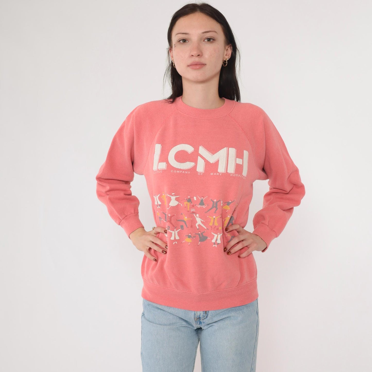 90s LCMH Little Company of Mary Hospital Graphic Raglan Sweatshirt Pink Medium