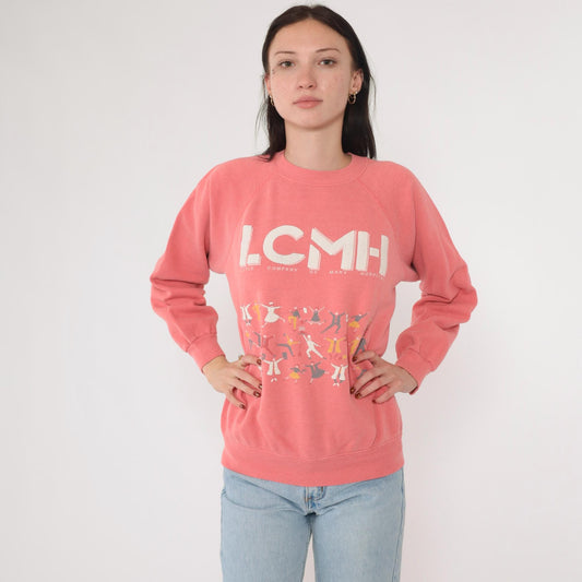 90s LCMH Little Company of Mary Hospital Graphic Raglan Sweatshirt Pink Medium