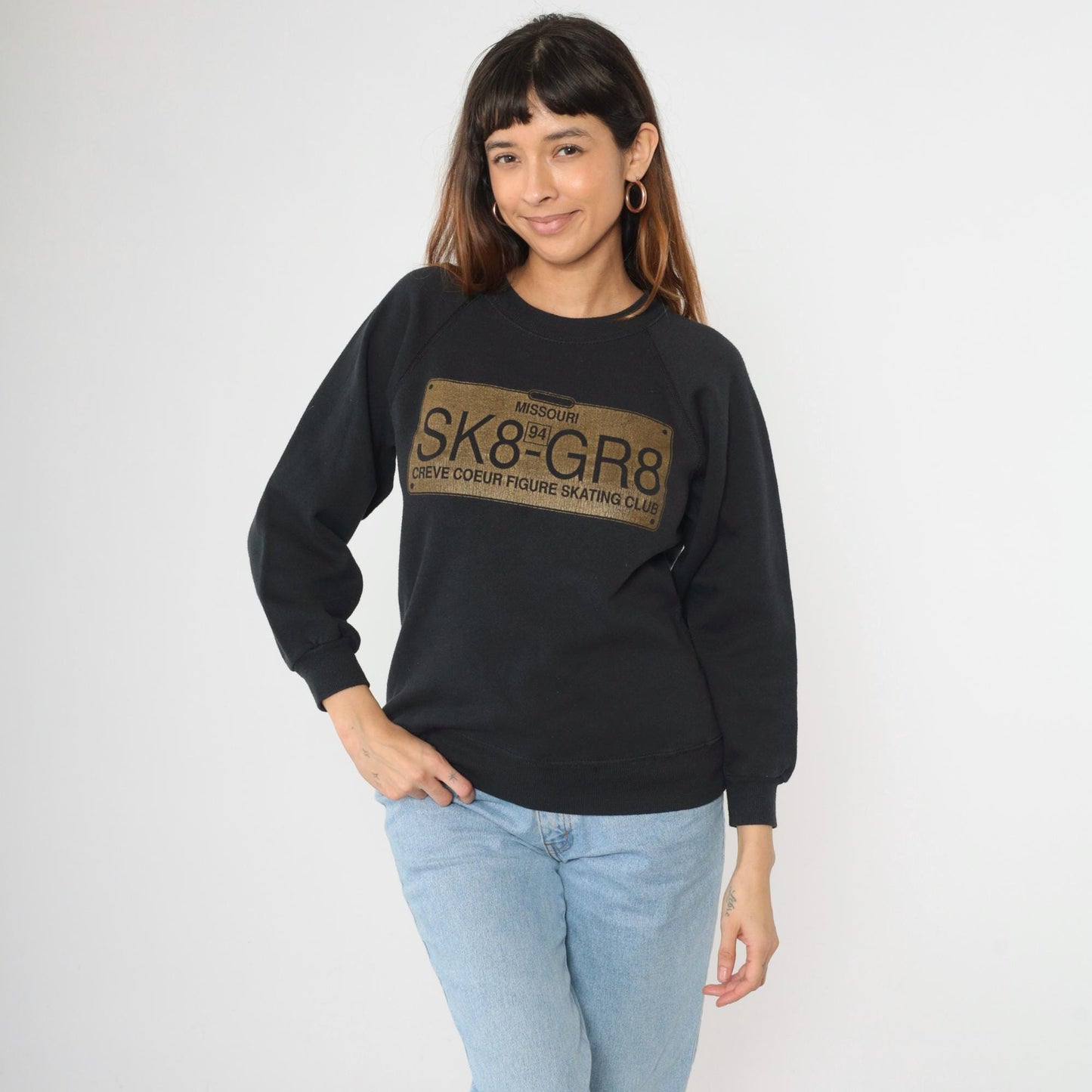 1994 Creve Coeur Figure Skating Club Sweatshirt SK8-GR8 Black Raglan Small