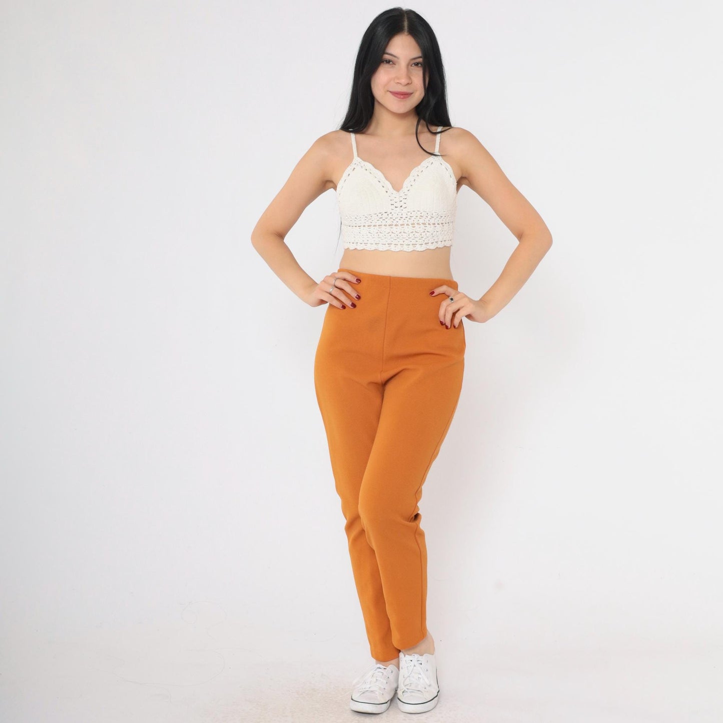 60s W & G Sportswear High Waisted Slim Nylon Pants Burnt Orange Small S