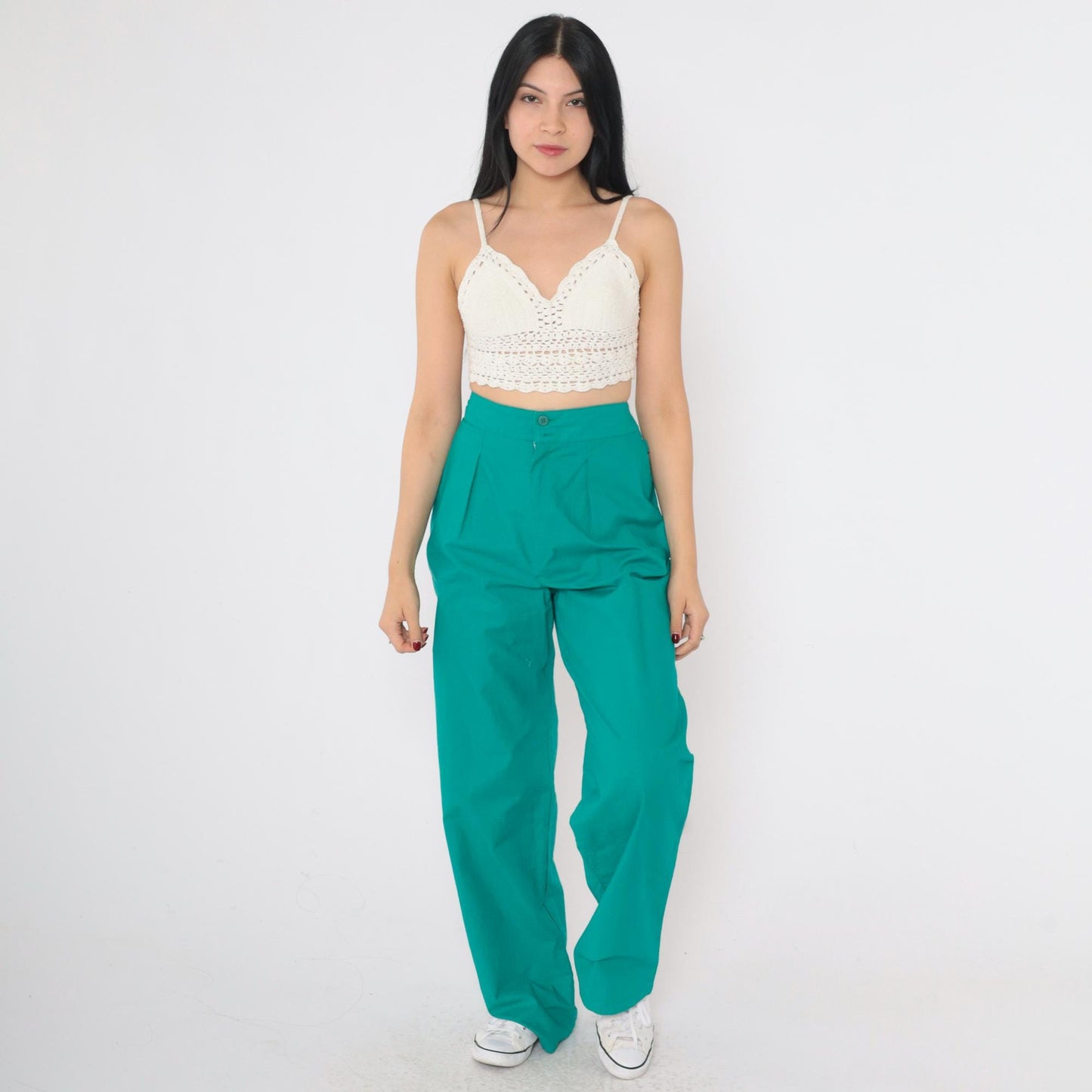 90s Jones New York Teal Pleated High-Waist Trousers Straight Leg Medium