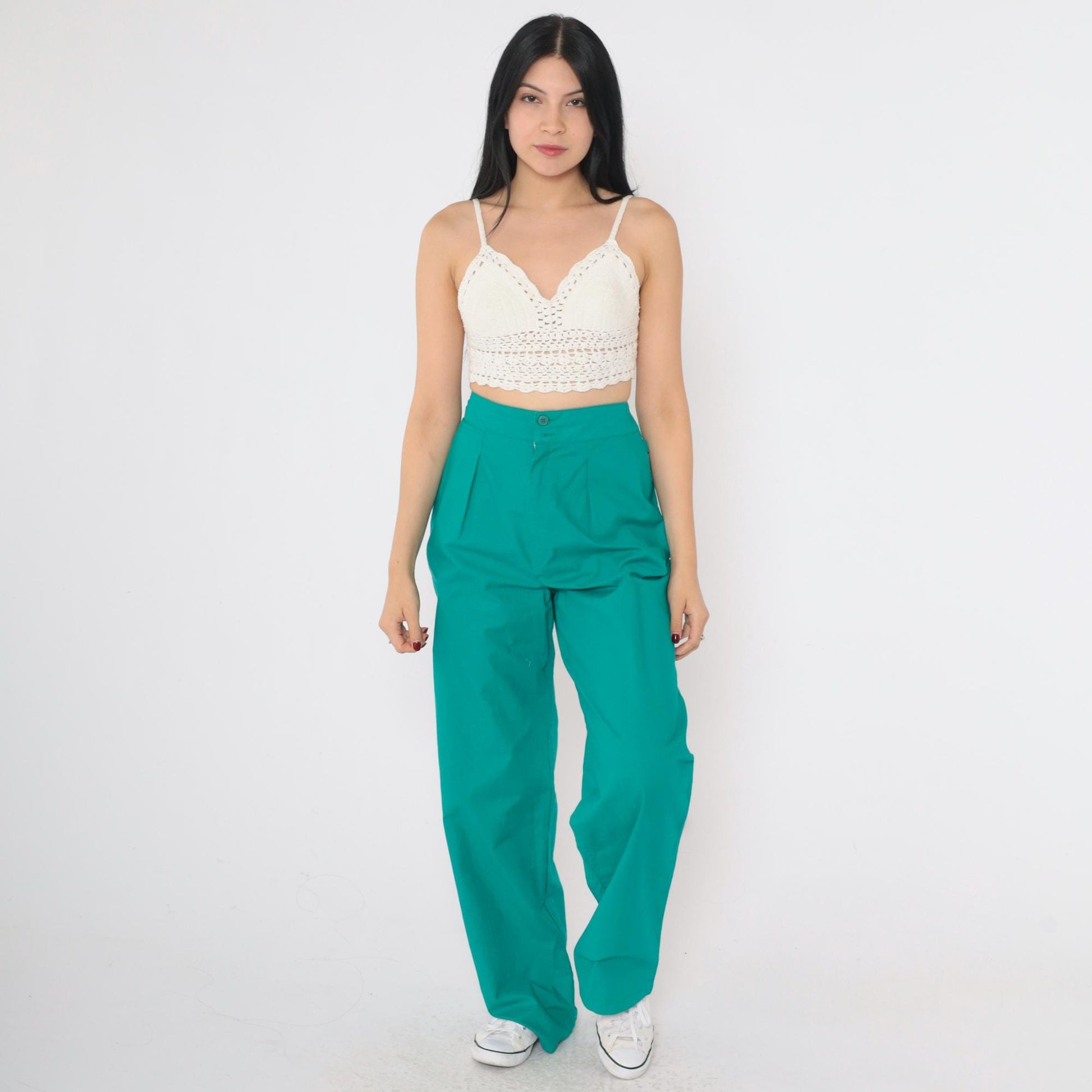 90s Jones New York Teal Pleated High-Waist Trousers Straight Leg Medium