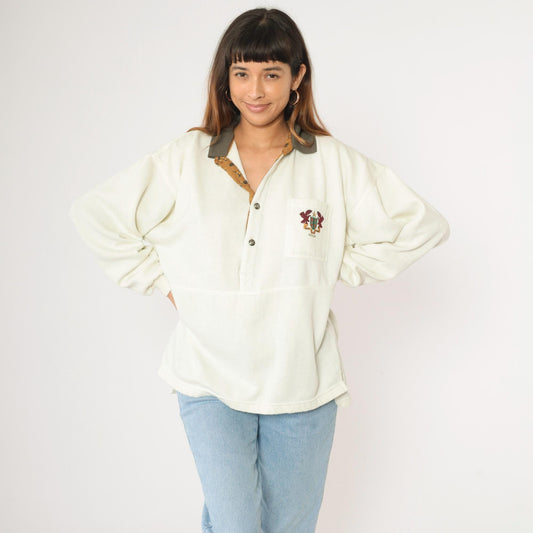 90s Cotler Collared Sweatshirt Embroidered Crest Cream Polo Extra Large XXL
