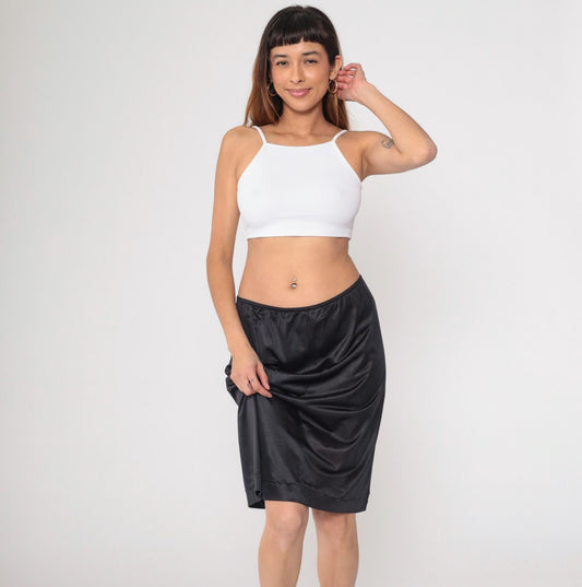 70s Black Slip Skirt High Waisted Pencil Lingerie Extra Large XXL