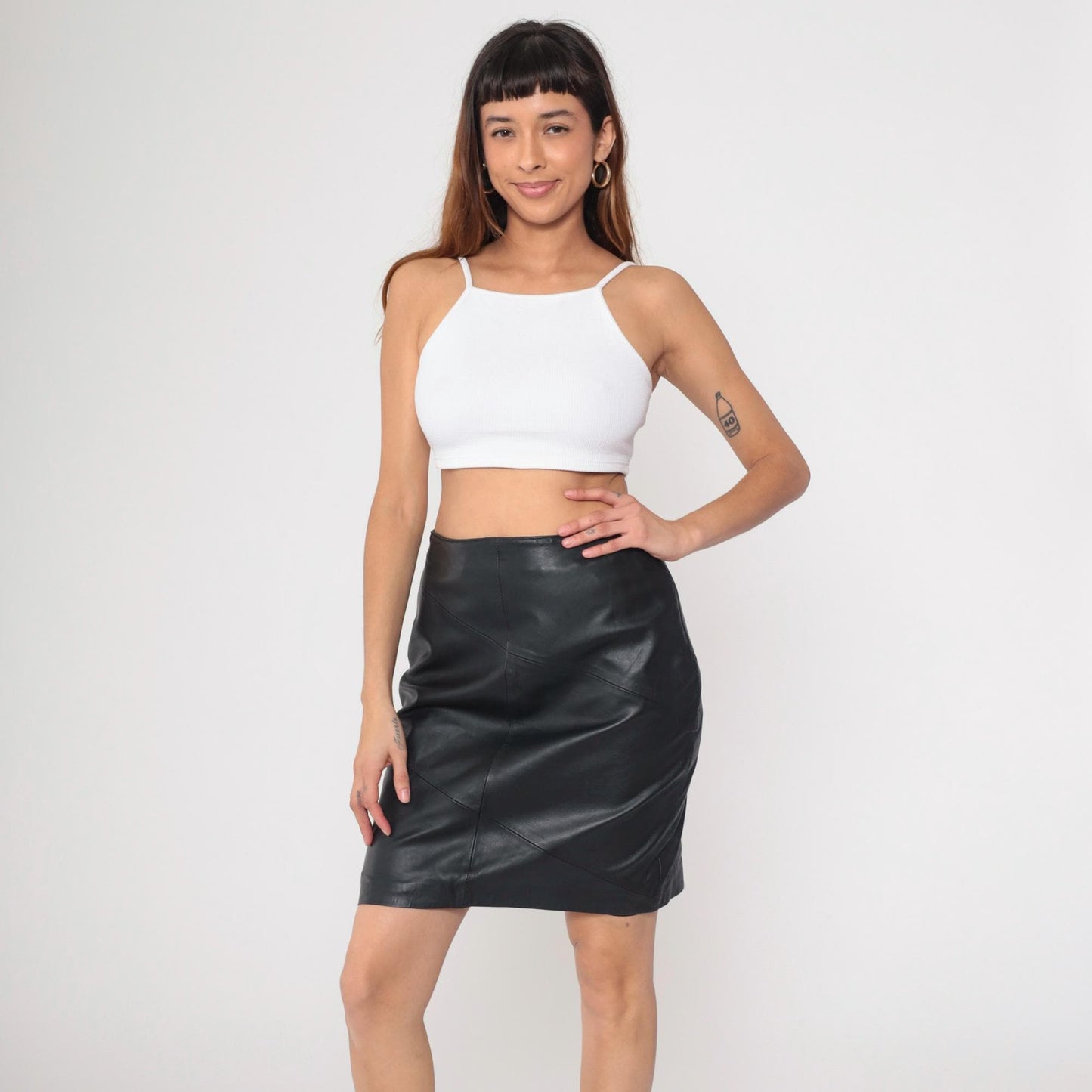 90s Style & Co. Black Leather Mini Skirt High Waist Pencil Medium 8