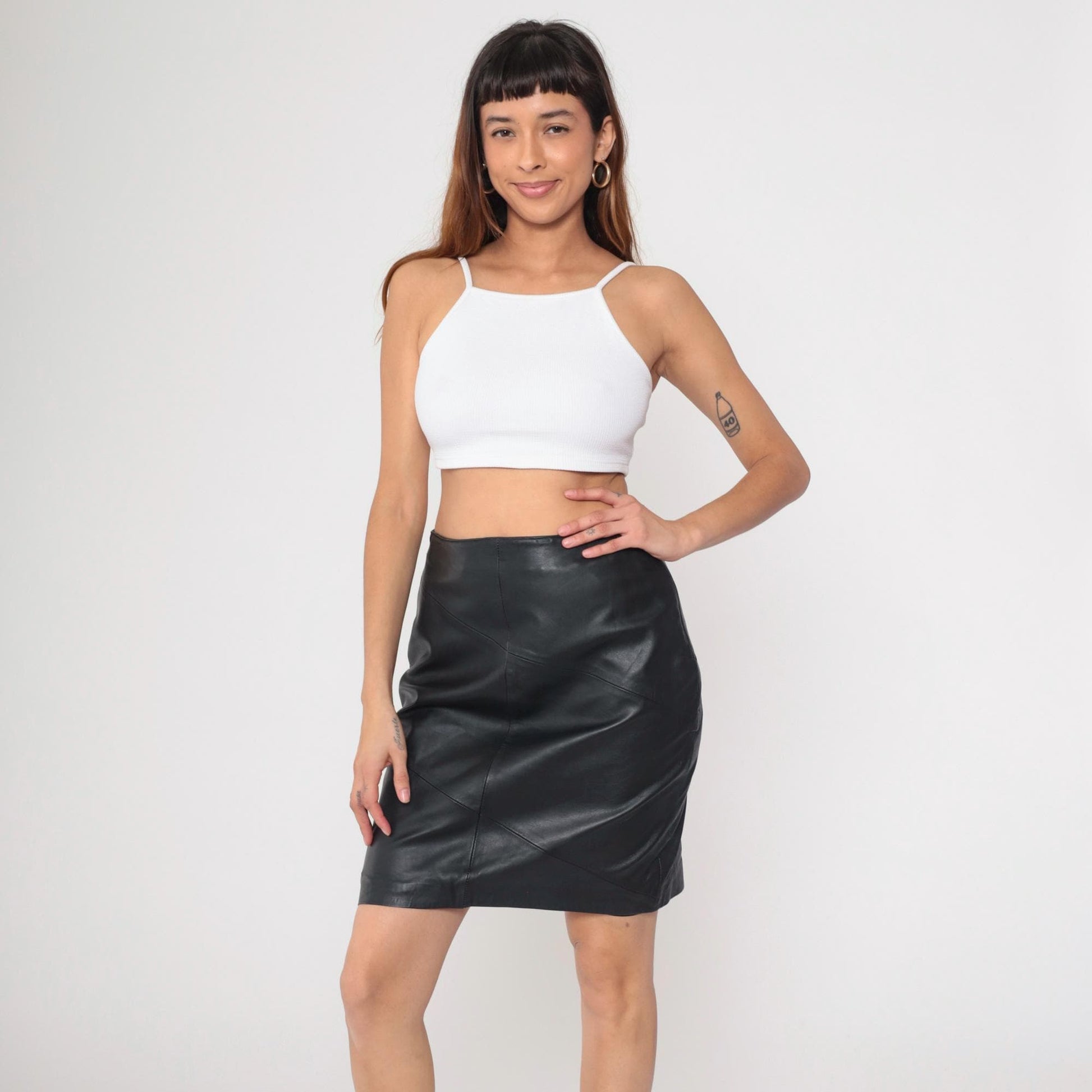 90s Style & Co. Black Leather Mini Skirt High Waist Pencil Medium 8
