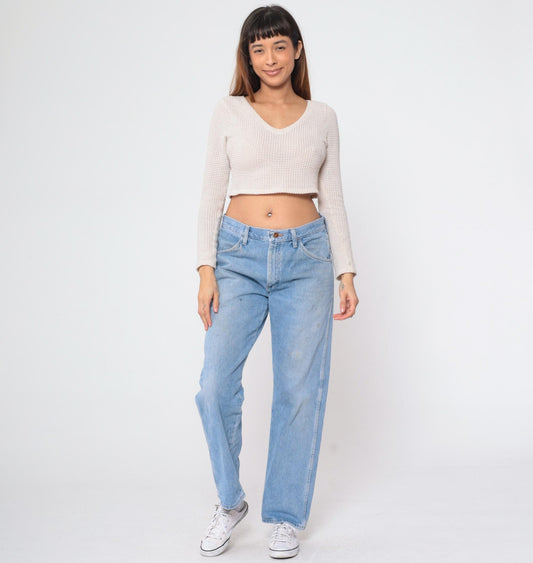 90s Rustler Blue Jeans Rainbow Pocket High Rise Straight Leg 33x30