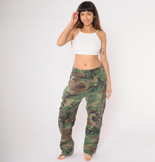 90s Camo Army Cargo Pants Olive Green Drawstring Ankle Extra Large XL