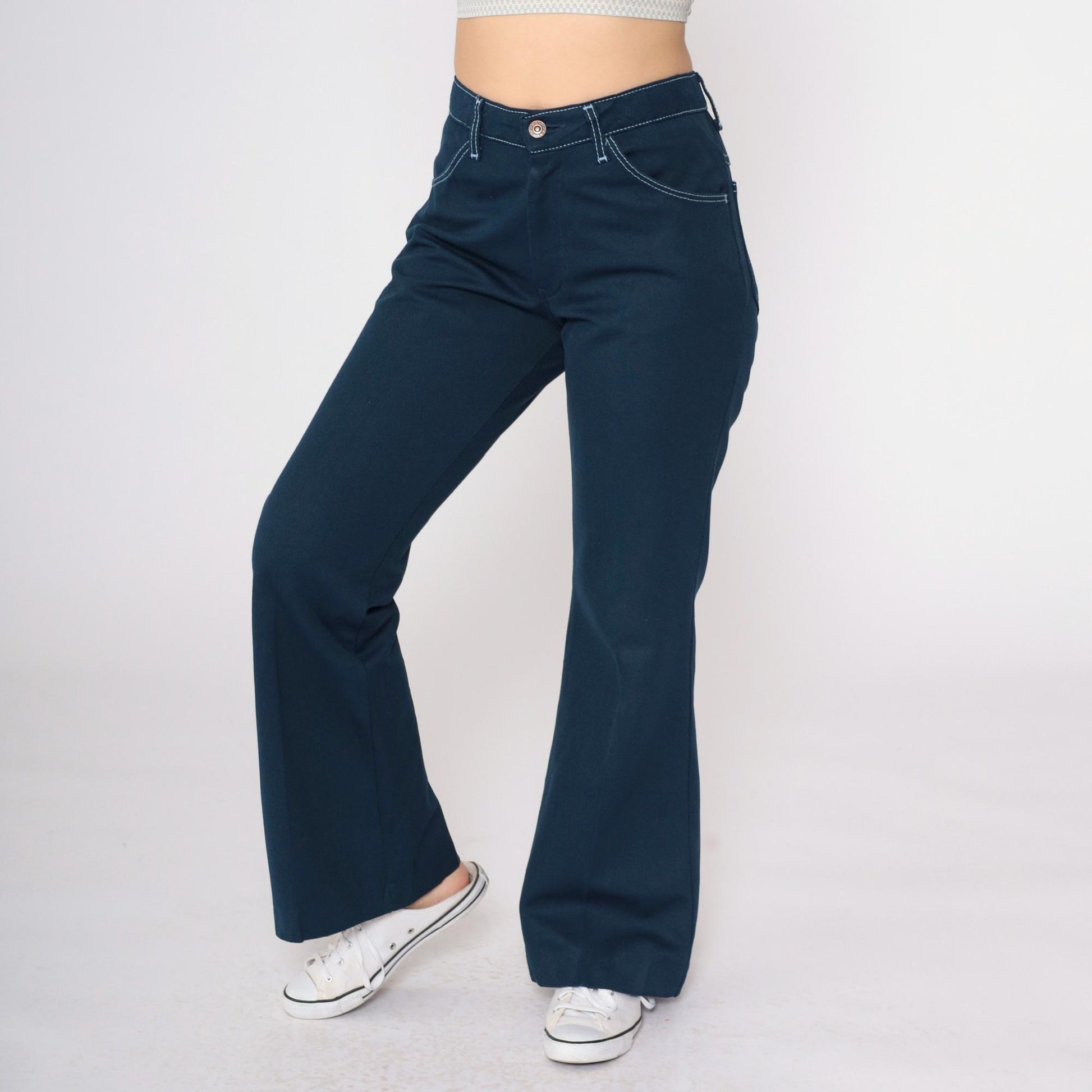 70s Farah Navy Bell Bottom Pants High Rise Flared Trousers Medium