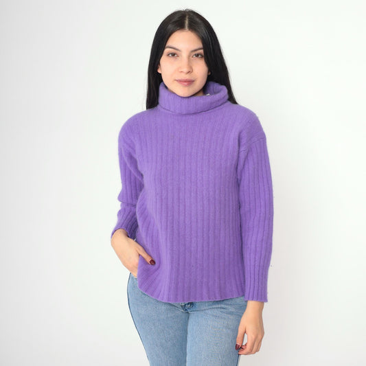 90s Valerie Stevens Lavender Angora Wool Turtleneck Sweater Medium M