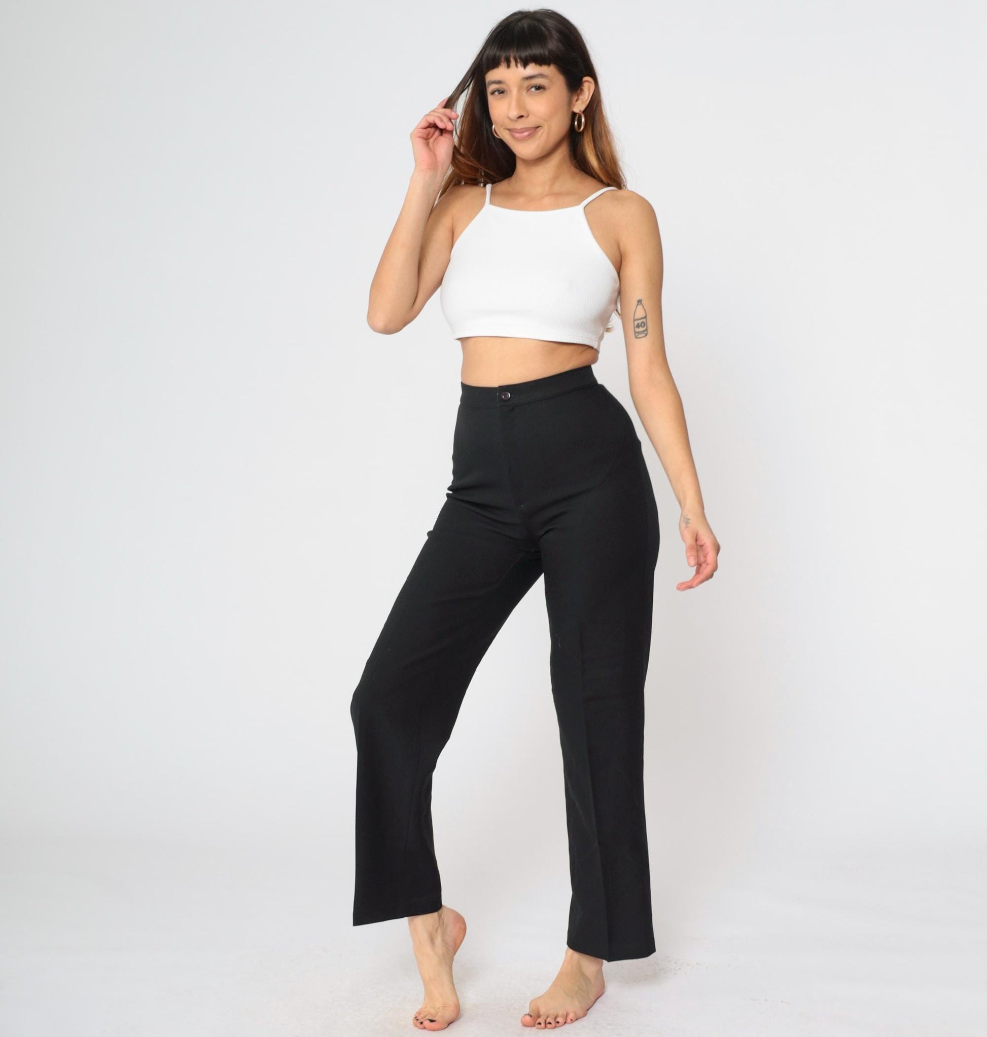 80s Black High-Rise Straight Trousers Bend Over Small S