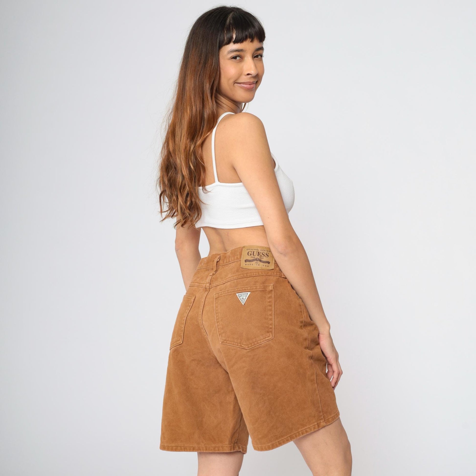 90s Guess Brown Denim Shorts High-Waisted Jean Shorts Large