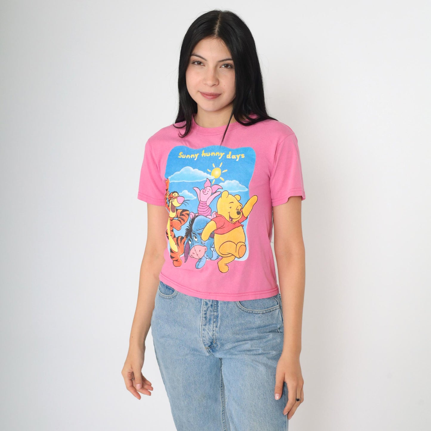 90s Winnie the Pooh Sunny Hunny Days Disney Graphic T-Shirt Pink Cotton Extra Small XS