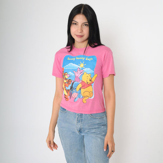 90s Winnie the Pooh Sunny Hunny Days Disney Graphic T-Shirt Pink Cotton Extra Small XS