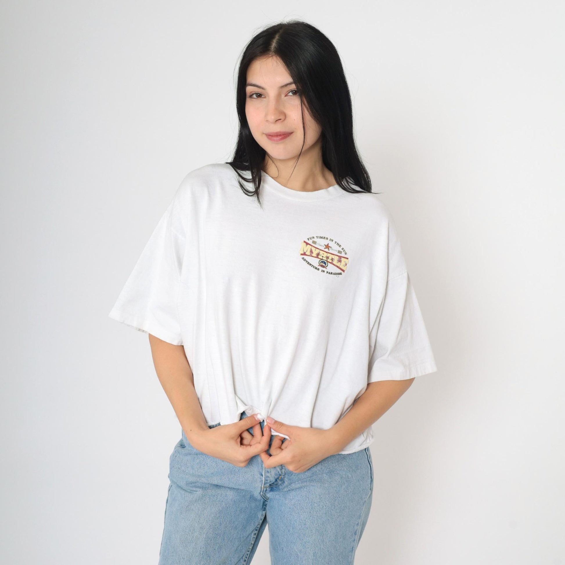 90s Myrtle Beach Graphic T-Shirt White Cotton Tee Extra Large XL