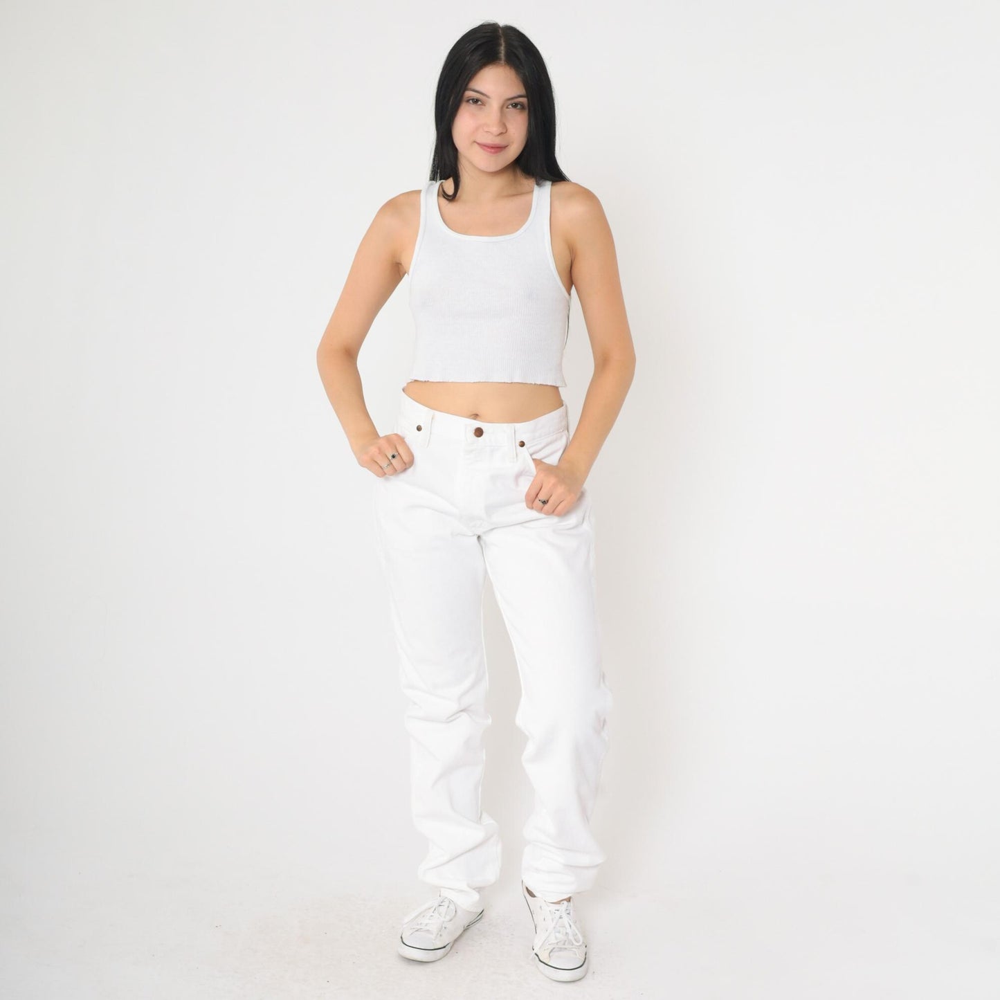 90s Wrangler White Denim High-Rise Relaxed Straight Jeans Small 28