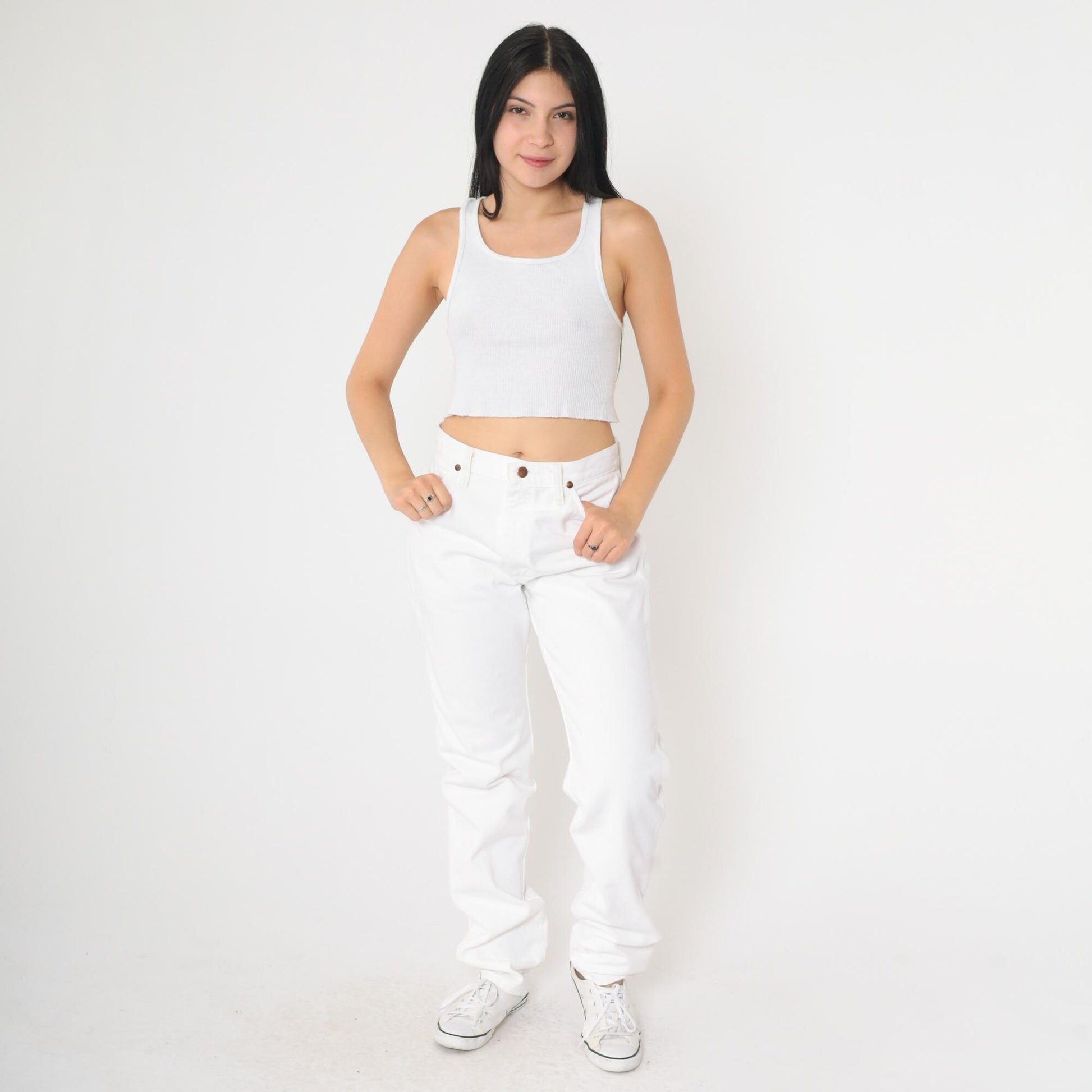 90s Wrangler White Denim High-Rise Relaxed Straight Jeans Small 28