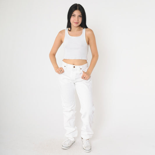 90s Wrangler White Denim High-Rise Relaxed Straight Jeans Small 28