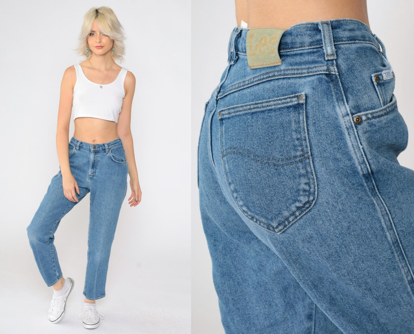 90s Lee High Waist Straight Leg Mom Jeans Blue Denim Small