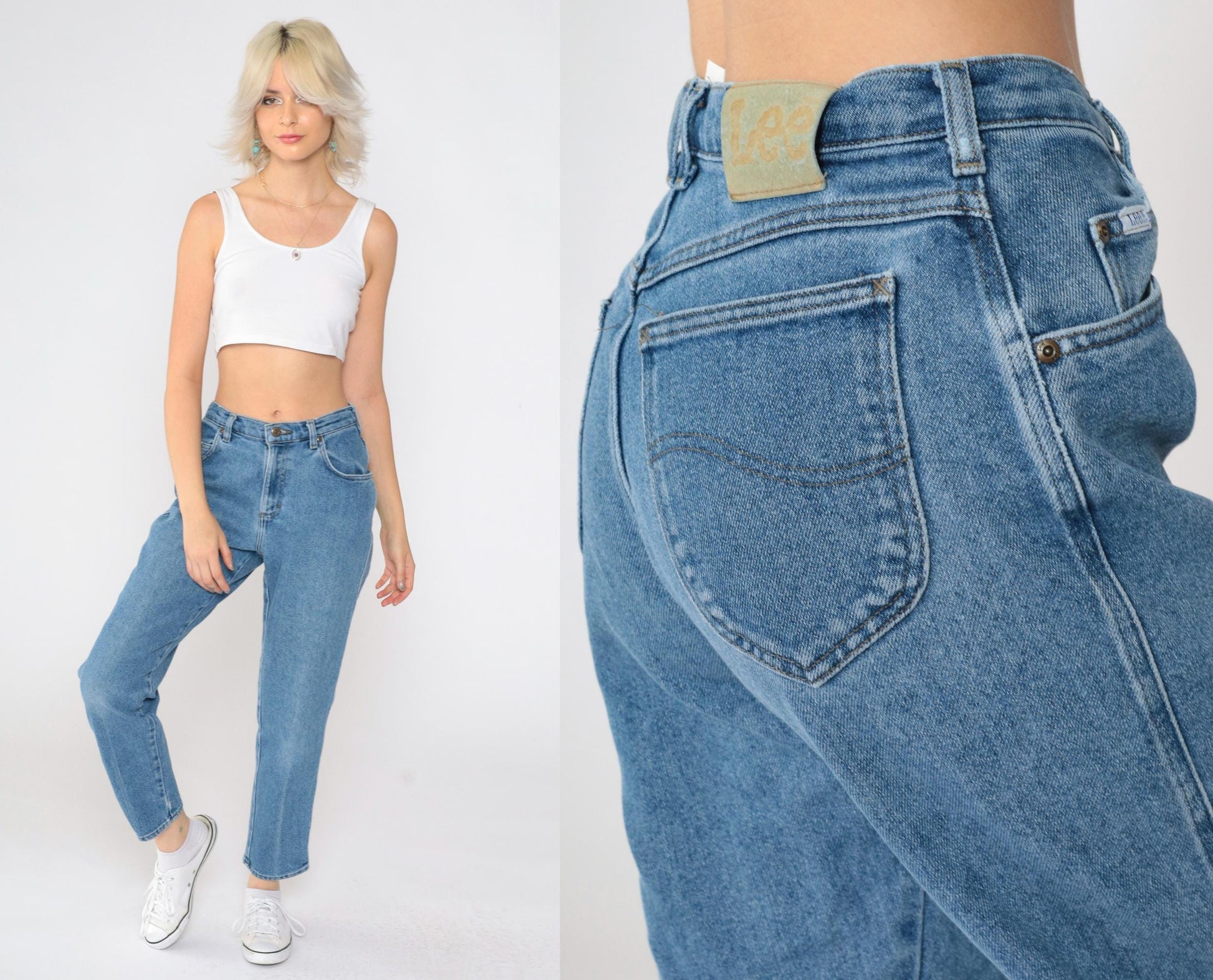 90s Lee High Waist Straight Leg Mom Jeans Blue Denim Small