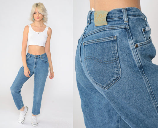 90s Lee High Waist Straight Leg Mom Jeans Blue Denim Small