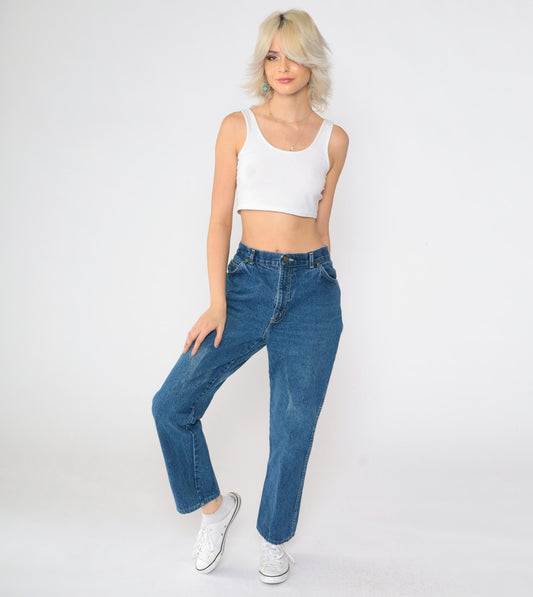 80s High-Waist Straight Leg Jeans Blue Denim Faded Medium
