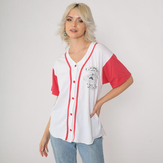 90s Looney Tunes Baseball Shirt Warner Bros Graphic Button Up Cotton Medium