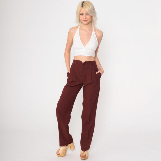 70s Ondo of California Brown Pleated High-Waist Straight Leg Trousers Small