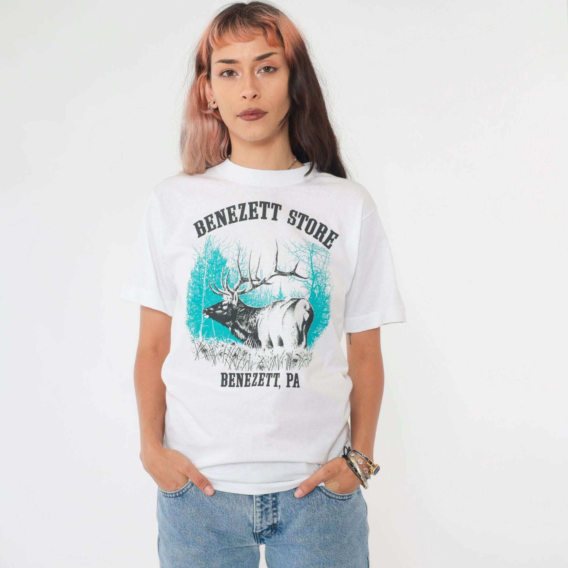 90s Benezett Store Pennsylvania Elk Graphic T-Shirt Small