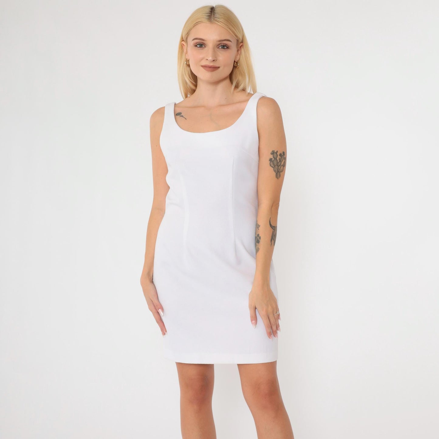 90s White Mini Sheath Dress Sleeveless Scoop Neck Small