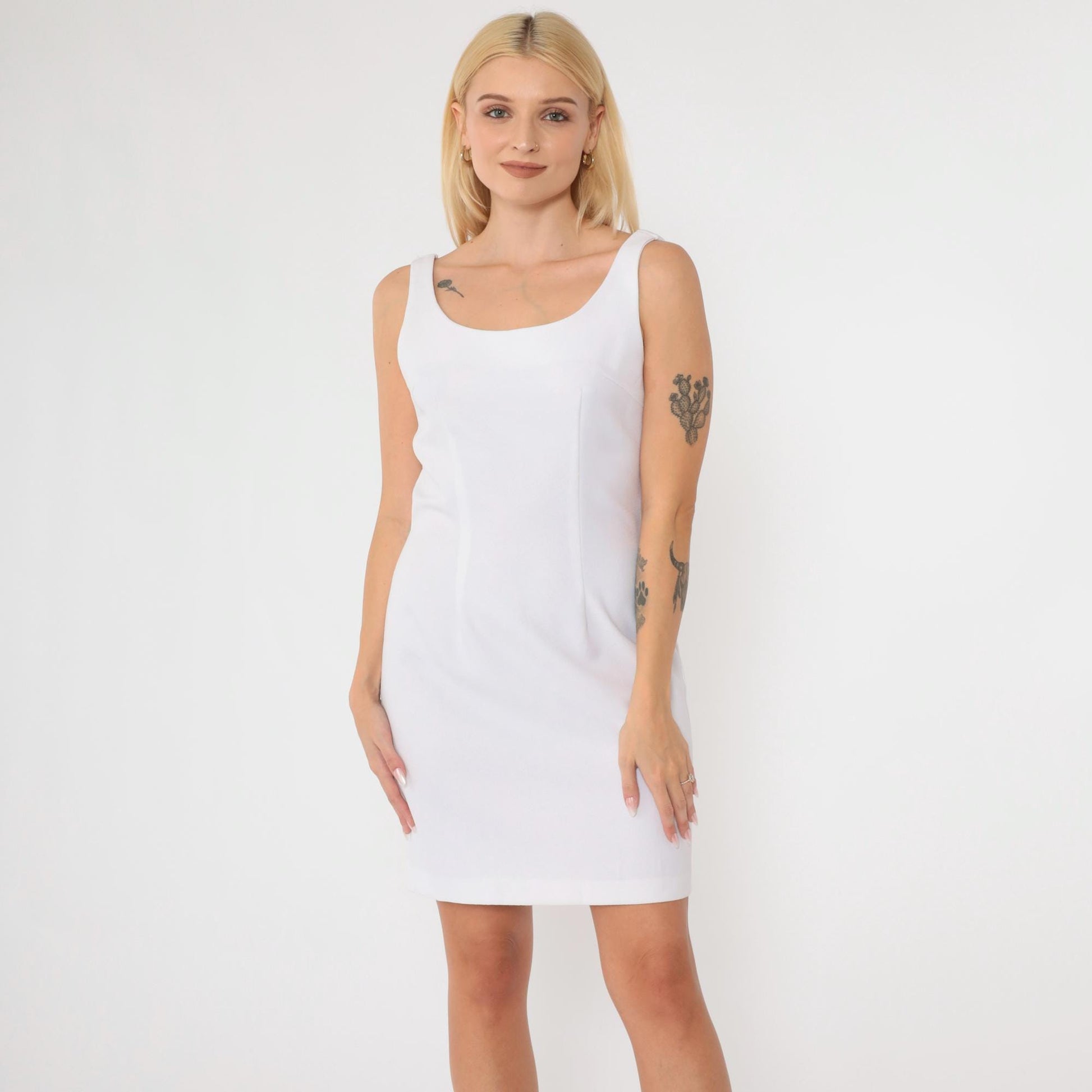 90s White Mini Sheath Dress Sleeveless Scoop Neck Small