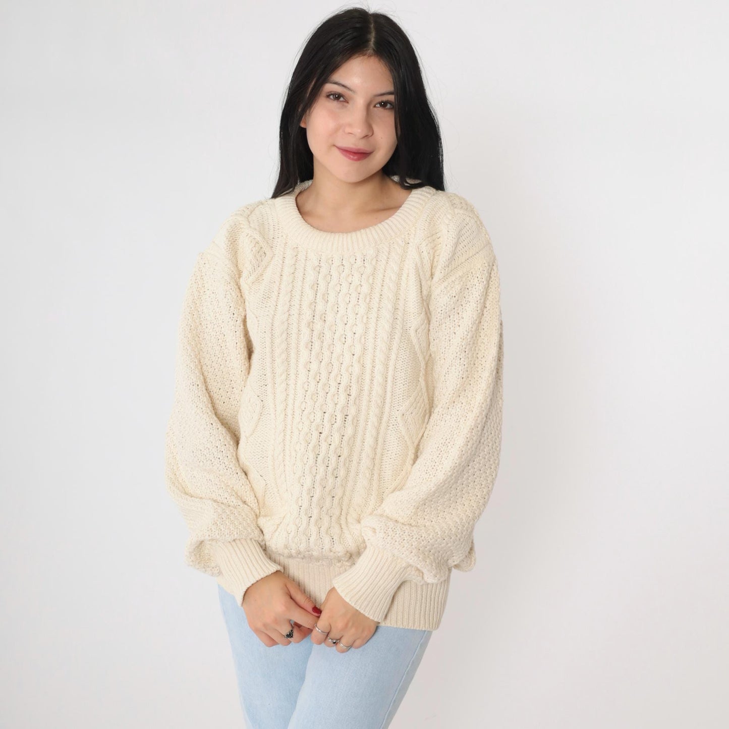 90s American Eagle Outfitters Cable Knit Sweater Cream Diamond Crewneck Extra Large