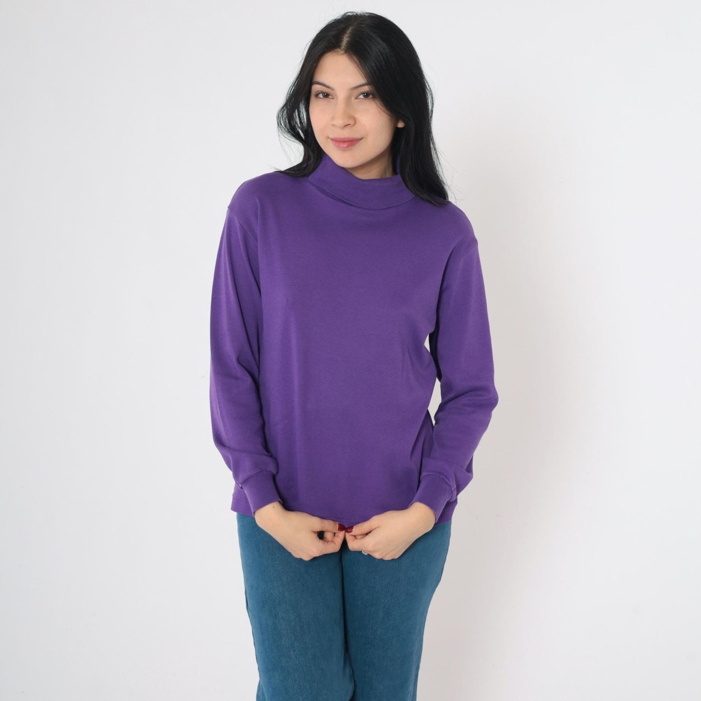 90s Woolrich Woman Purple Turtleneck Long Sleeve Cotton Top Medium