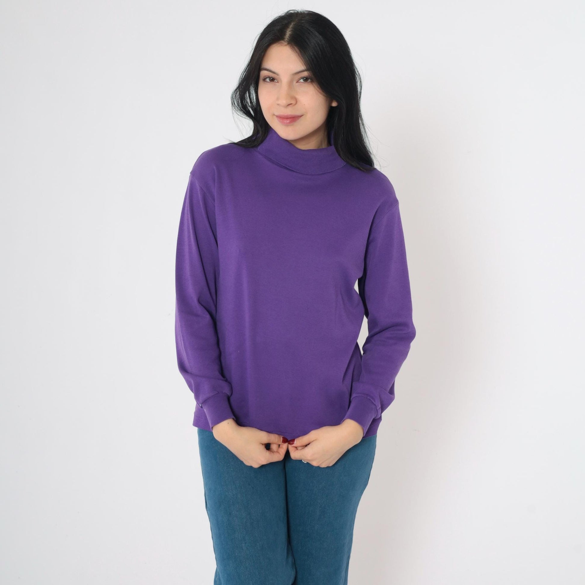90s Woolrich Woman Purple Turtleneck Long Sleeve Cotton Top Medium
