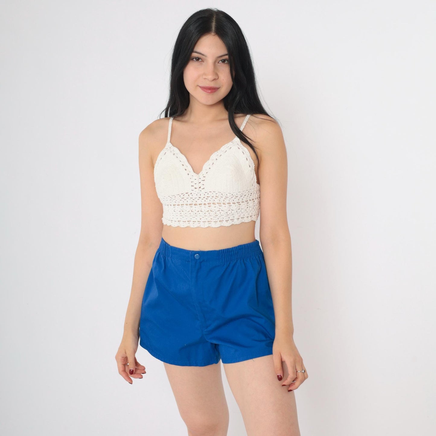 80s Royal Blue Athletic Shorts Elastic Waist High Rise Medium Large