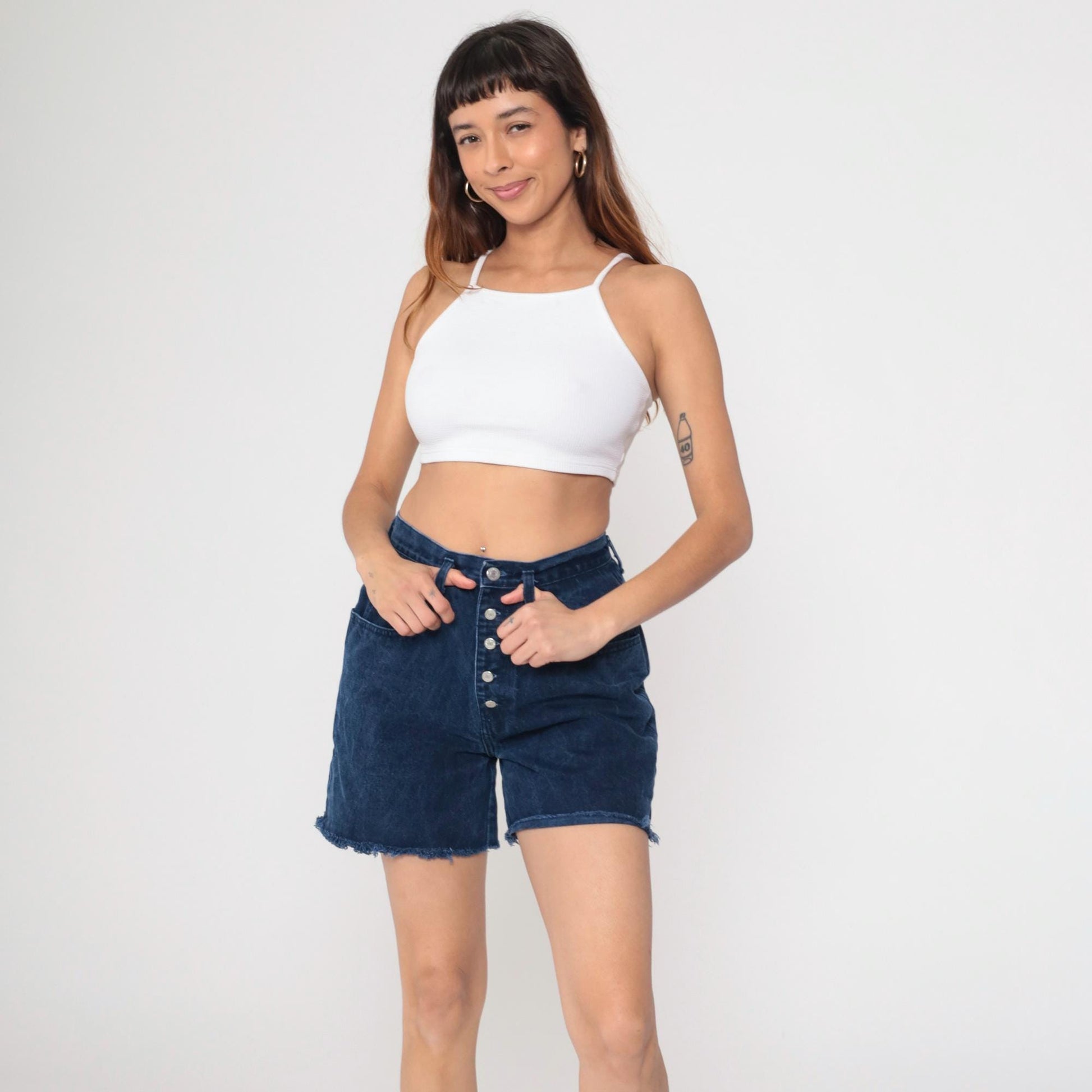 90s Jordache Dark Wash Denim Cutoff Shorts High Waisted Button Fly Medium