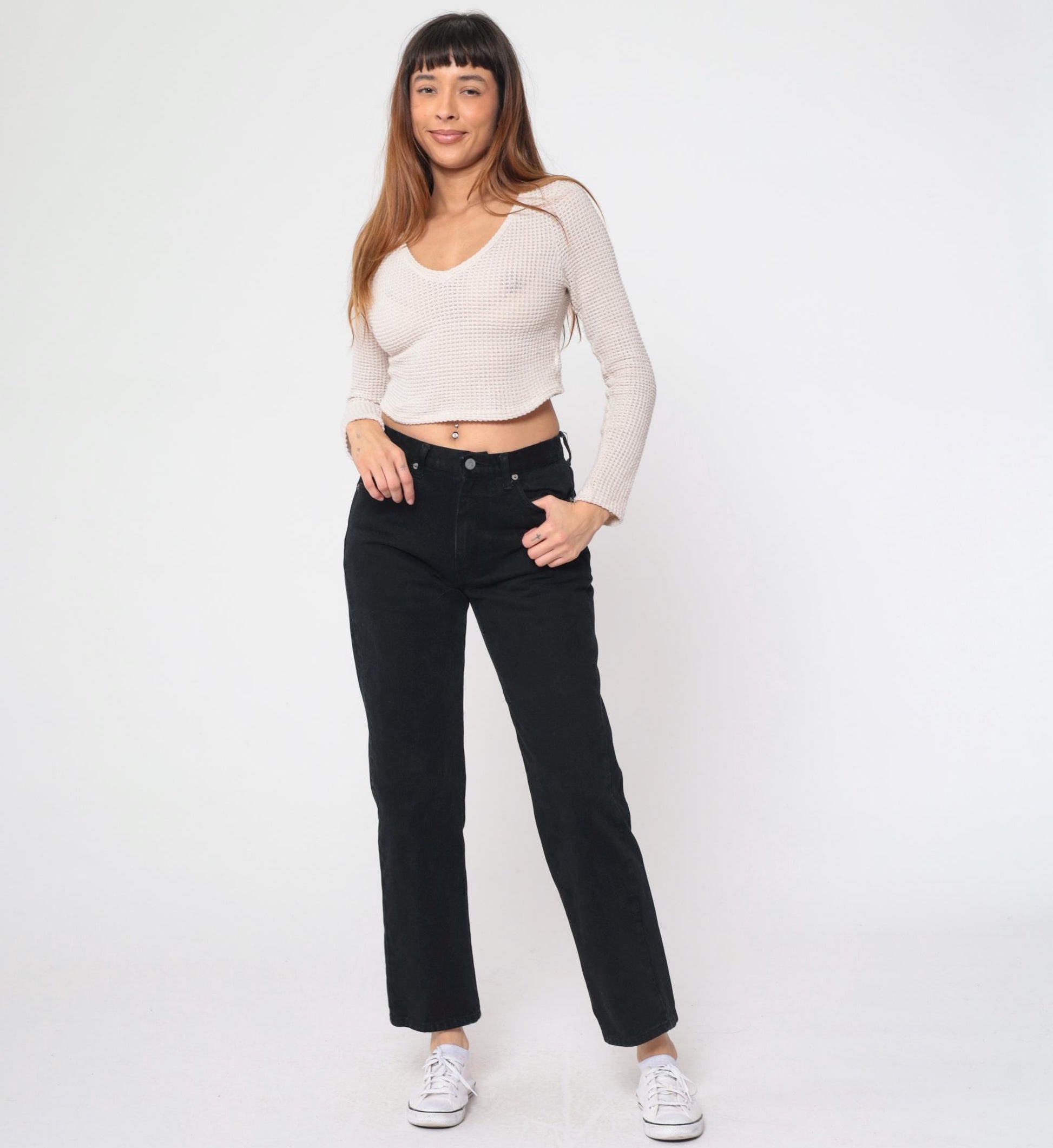 90s Calvin Klein Black High-Waist Straight Leg Denim Jeans Medium 7