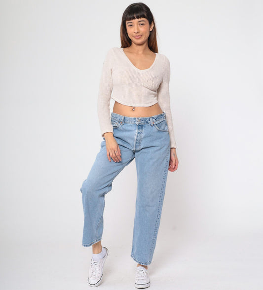 90s Levi's 501 Straight Leg Jeans High Rise Button Fly Blue Denim 36x29