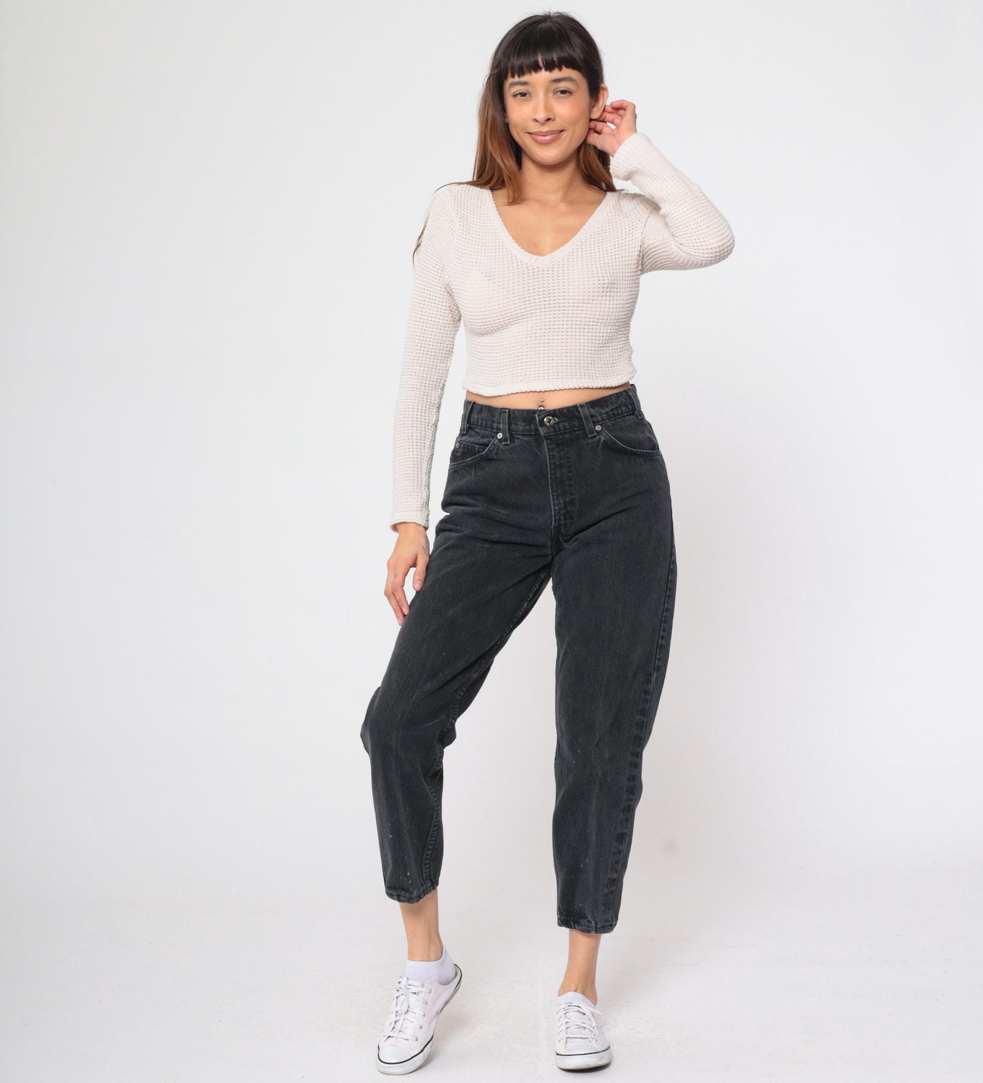 90s Levi's 550 Black Tapered Mom Jeans High Waist Paint Splatter 32x32