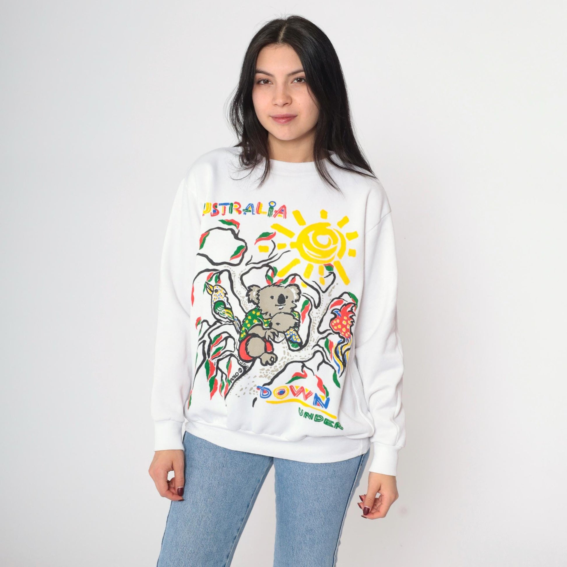 90s Australia Koala Wildlife Graphic Sweatshirt White Crewneck One Size