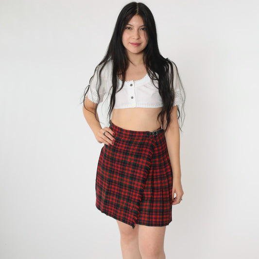 70s Glenconner Plaid Wool Mini Skirt High Waist Pleated Small