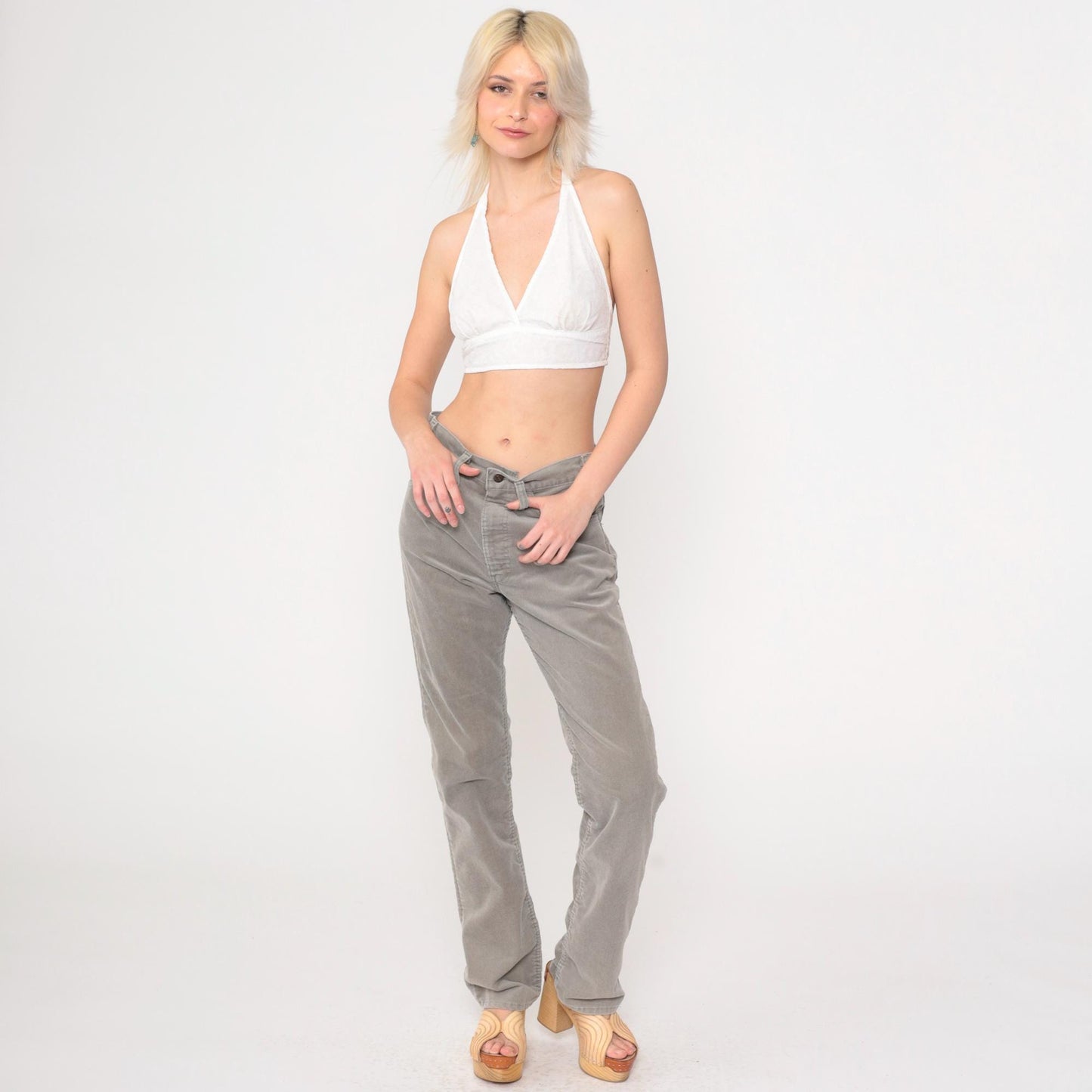 80s Levi's Grey Corduroy High-Rise Straight-Leg Pants Medium