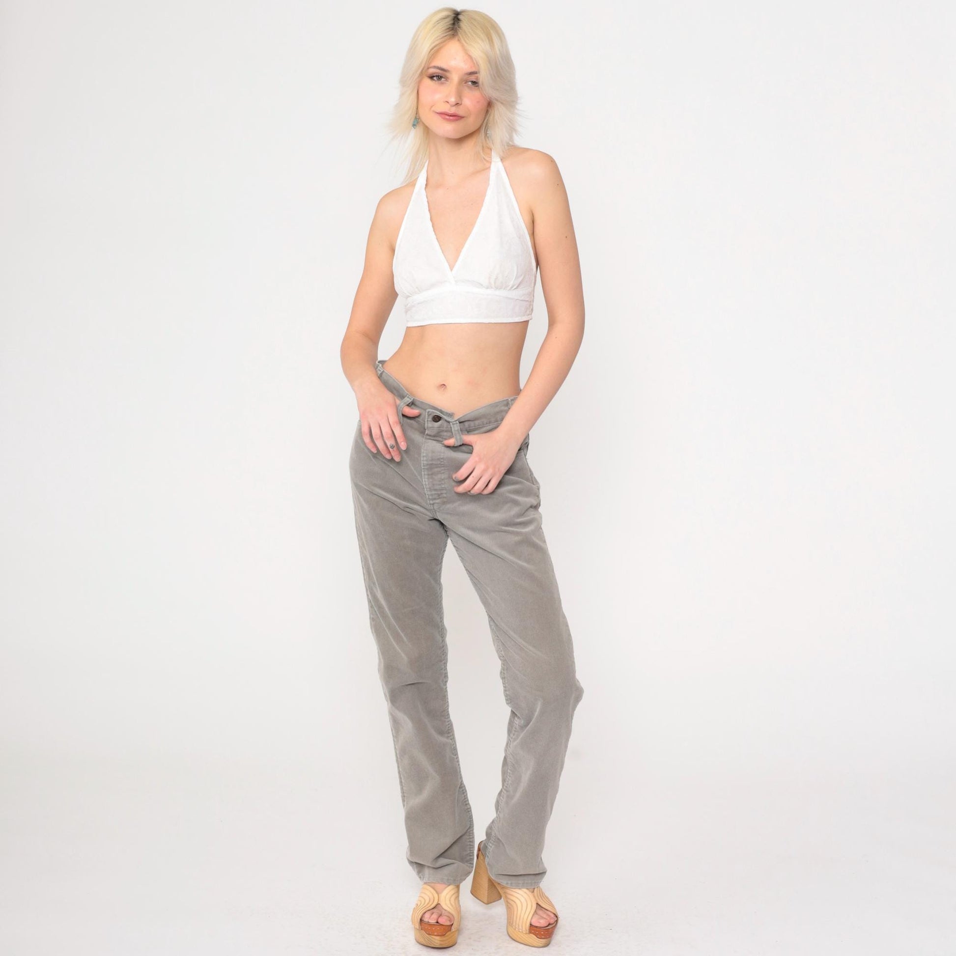 80s Levi's Grey Corduroy High-Rise Straight-Leg Pants Medium