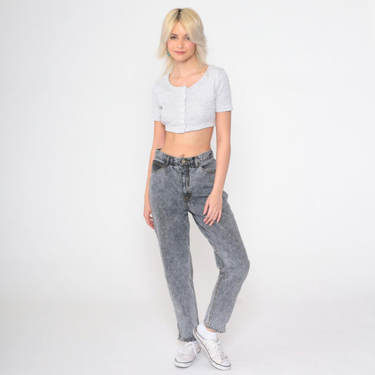 90s Hunt Club Acid Wash High-Waist Jeans Ankle Zip Grey Denim Small