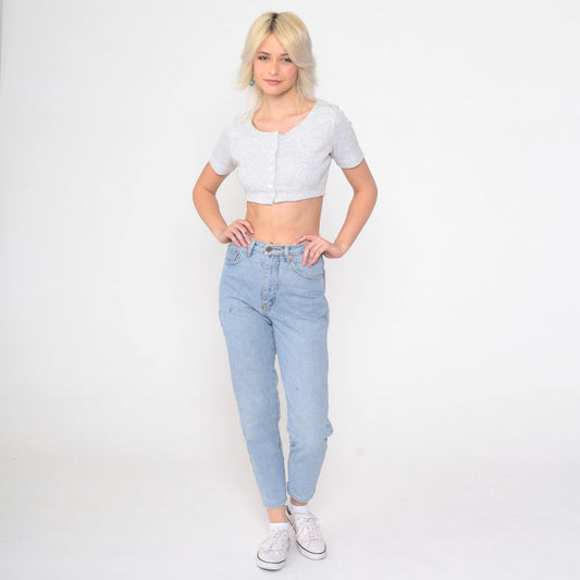 90s High Waisted Tapered Ankle Jeans Blue Denim Small