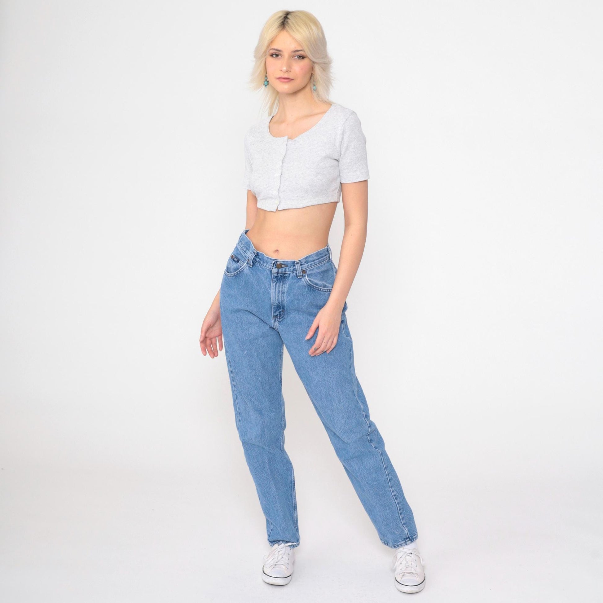 90s Lee High Waist Tapered Jeans Blue Denim Medium
