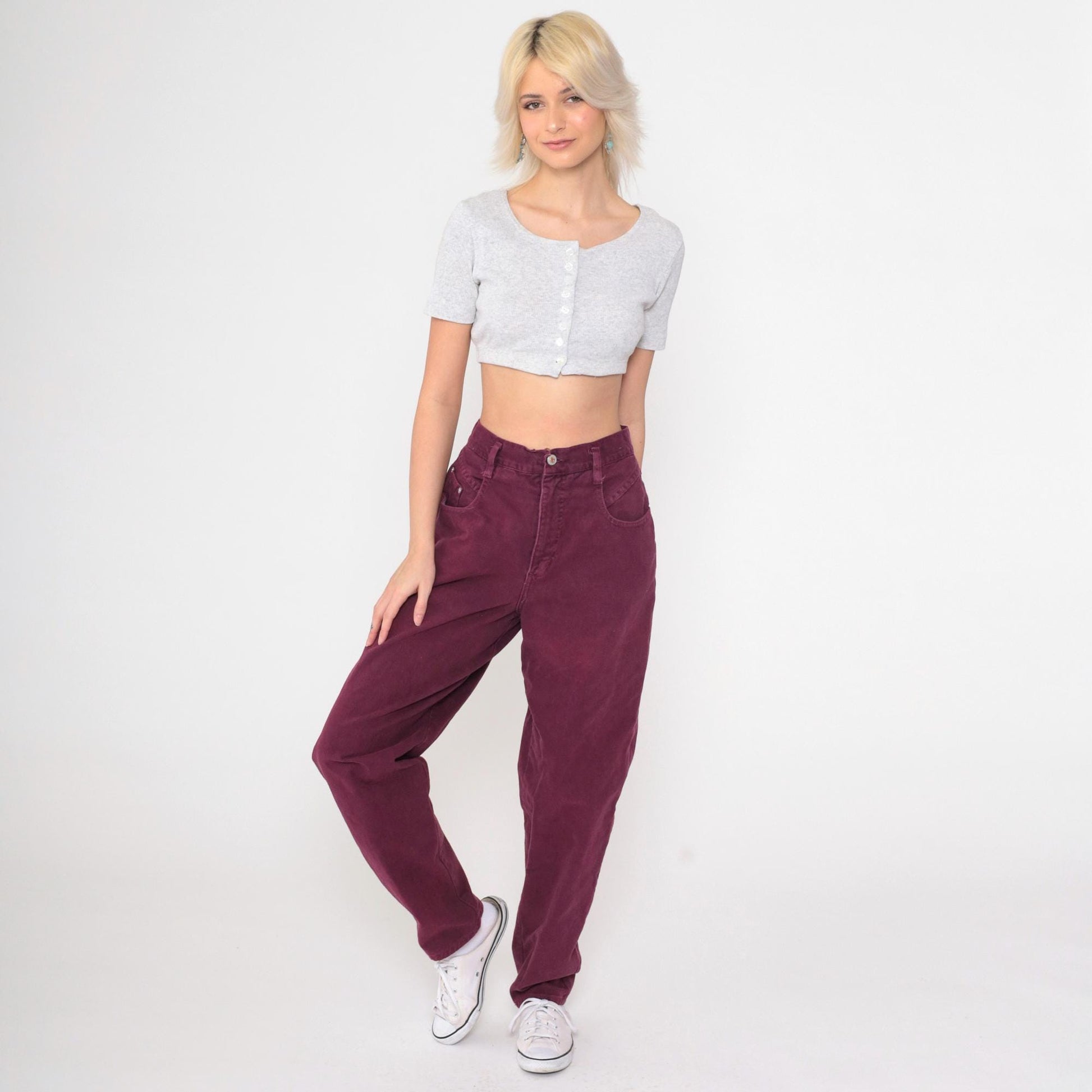 90s Steel Plum High-Waist Tapered Jeans Cotton Small