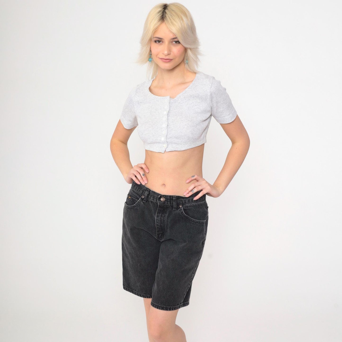 90s Lee Black Denim Shorts High Waisted Jean Bermuda Medium 31