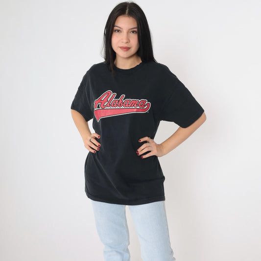 Y2K Alabama Graphic T-Shirt Black Cotton Tee Large L